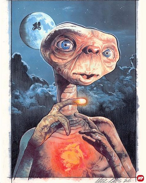 E.T. the Extra-Terrestrial by Mark Raats @mark_raats E T The Extra Terrestrial, Et The Extra Terrestrial, Film Posters Vintage, Extra Terrestrial, 80s Movies, Sketch Inspiration, Movie Poster Art, Steven Spielberg, Sci Fi Movies