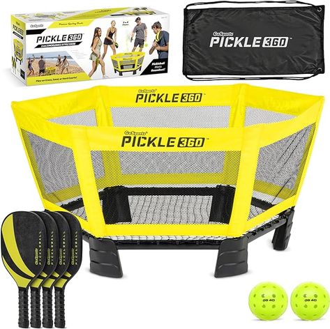 Discover Pickle 360, the thrilling 2-on-2 game inspired by pickleball that you can play anywhere. Perfect for outdoor family fun, ages 13+, and a hit with pickleball enthusiasts. The set includes a sturdy target, 4 paddles, 2 certified pickleballs, and a carry case. Enjoy exciting gameplay, improve your hand-eye coordination, and play on any surface with a silent net. Quick to set up and easy to take on the go!

#Pickleball #OutdoorGames #FamilyFun #PortableGame #Pickle360 #SportsAdventures Family Games Outdoor, Paddle Ball, Tennis Party, Wooden Paddle, Booth Displays, Craft Booth Displays, Core Exercises, Game Nights, Backyard Games