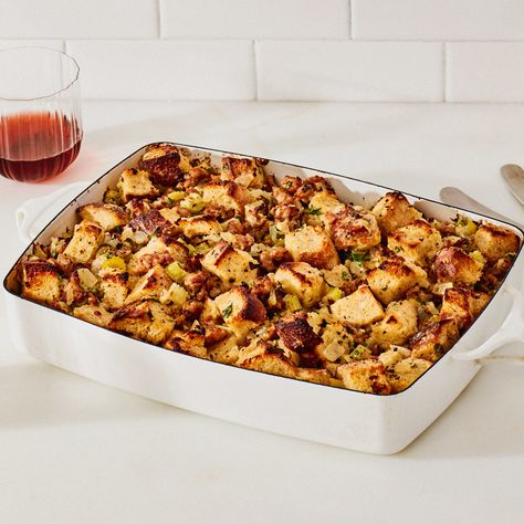 Garlicky Sausage Stuffing Recipe | Epicurious Easy Thanksgiving Dressing Recipe, Gaucho Grill, Best Stuffing Recipe, Thanksgiving Top, Sausage Stuffing Recipe, Dressing Recipes Thanksgiving, Recipes Gourmet, Gourmet Magazine, Sausage Stuffing