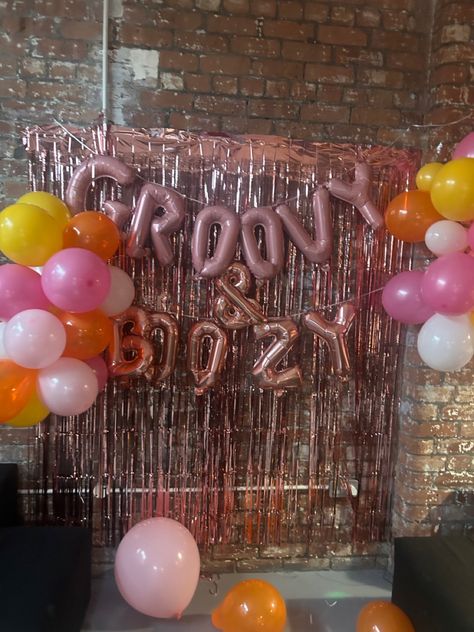 Groovy and boozy photo backdrop Groovy And Boozy Birthday, Groovy And Boozy 21st, Boozy And Groovy Party, 70s Backdrop, Groovy And Boozy, Groovy Bachelorette, 21 Party, 21st Party, Mexican Party Theme