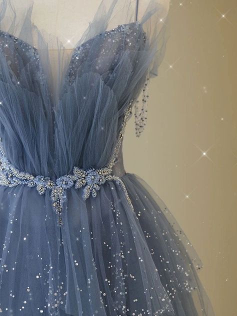 Blue And Silver Prom Dress, Blue And Silver Prom, Blue Silver Dress, Blue And Silver Dress, Blue Tulle Dress, Prom Dress Blue, Blue Evening Dress, Prom Dress Inspo, Pretty Quinceanera Dresses