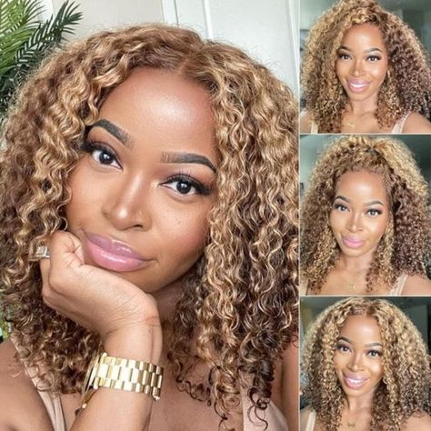 Color Rubio, Highlight Color, Blonde Highlight, Ombre Highlights, Honey Blonde Highlights, Curly Hair Types, Blonde Lace Front Wigs, Honey Hair, 100 Human Hair Wigs