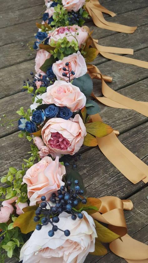 Blush Pink and Navy Bridal Bouquet Set Peonie and Rose Navy Bridal Bouquet, Winter Wedding Planning, Gold Bouquet, Greenery Bouquet, Bridal Bouquet Pink, Prom Flowers, Tea Party Bridal Shower, Bridal Shower Tea, Fall Wedding Flowers