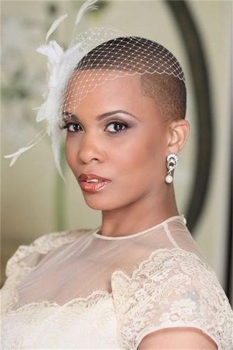 No hair, don't care… there are even options for ladies who have just BC'd (Big Chopped). Photo source: woowootalks2you.com Wedding Hairstyles For Black Brides, Hairstyles For Black Brides, Short Wedding Hairstyles, Wedding Hairstyles For Women, Short Bridal Hair, Black Brides, Black Hair Updo Hairstyles, Black Wedding Hairstyles, Natural Hair Bride