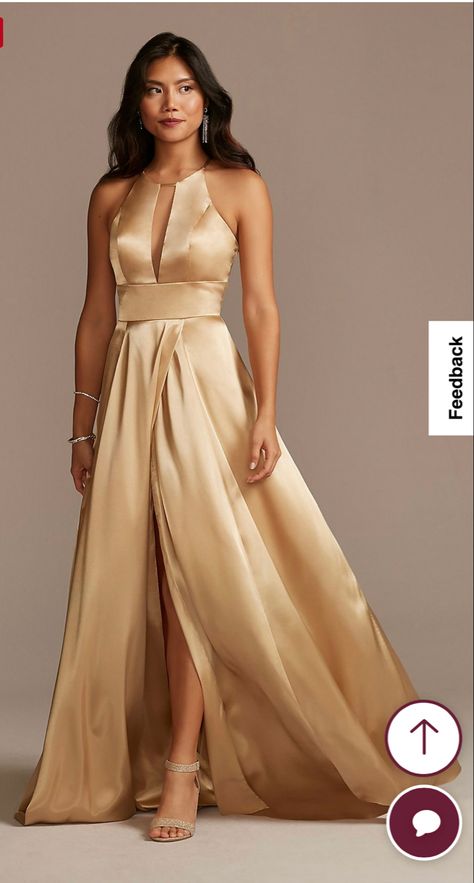 Gold Maid Of Honor Dress, Golden Bridesmaid Dresses, Bridesmaid Dresses Color Palette, Beige Bridesmaid Dress, Envelope Skirt, Short Wedding Gowns, Davids Bridal Wedding Dresses, Gold Bridesmaid Dresses, Golden Dress