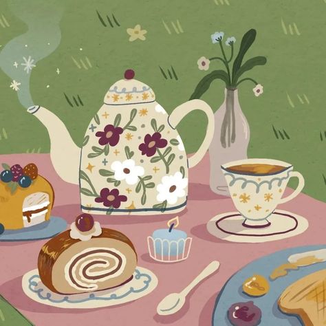 Sara Martins | Graphic Designer + illustrator 🇵🇹 (@nasoma_art) • fotos e vídeos do Instagram Kitchen Illustration Art, Spring Illustrations, Tea Time Illustration, Sara Martins, Tea Poster, Cottage Illustration, Time Illustration, Recipe Book Design, Kitchen Illustration