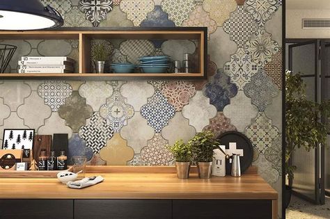 Artisan patchwork Riga tiles - Tile Mountain - kitchen wall tile ideas Patchwork Kitchen, Grey Kitchen Floor, Patchwork Tiles, White Tile Floor, Rustic Modern Kitchen, Tile Trends, Gorgeous Bathroom, Tiles Design, Kitchen Wall Tiles