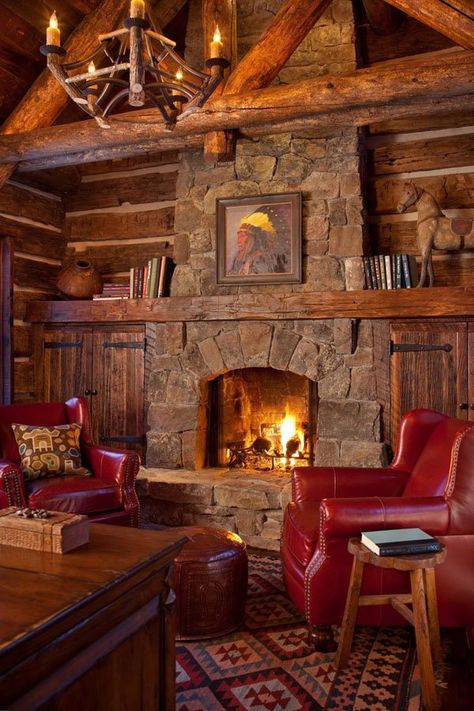 Cabin Style Living Room, Cabin Fireplace, Log Cabin Living, Log Cabin Ideas, Rustic Fireplaces, Cabin Interiors, Cabin Living, Log Cabin Homes, Cabin Style