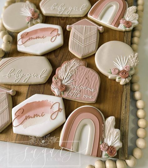 Boho Gender Reveal Ideas, Boho Gender Reveal Party, Boho Gender Reveal, Rainbow Sugar Cookies, Smart Cookies, First Birthday Cookies, Decorative Cookies, Boho Birthday Party