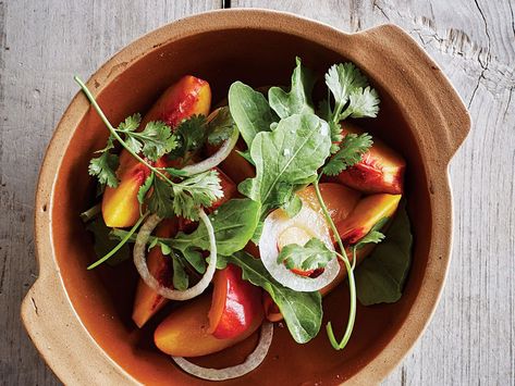 Peach and Plum Salad Recipe | Saveur Plum Salad, Arugula Pasta, Paleo Salad Recipes, Barbecue Side Dishes, Plum Recipes, Fresh Summer Salad, Paleo Salads, Basil Recipes, Fresh Salad Recipes