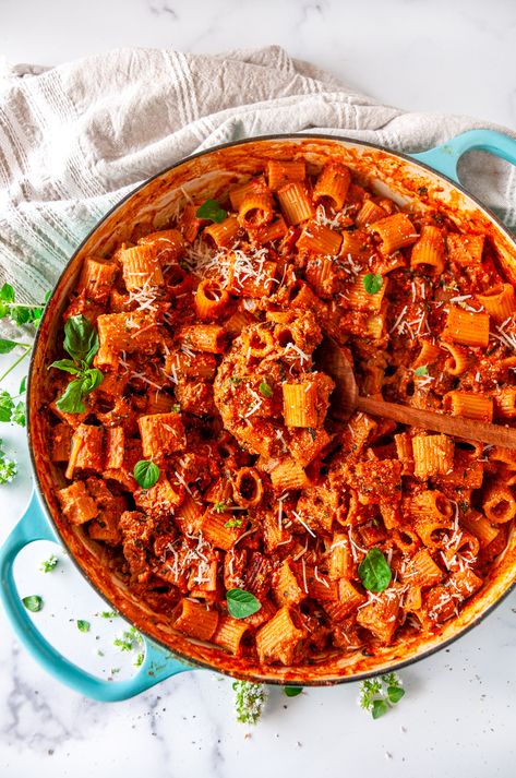 Save time and energy in the kitchen with this one pot creamy spicy sausage pasta recipe! Perfect for a busy weeknight, this quick and easy stove top dinner is done in a single skillet in just 30 minutes. Plus, it packs a delicious punch that the whole family will enjoy! From aberdeenskitchen.com #creamy #spicy #sausage #pasta #onepot #skillet #stovetop #weeknight #familyfriendly #easy #quick #30minute #dinner #recipe Sausage Pasta Recipe, Spicy Sausage Pasta, Sausage Pasta Recipes, Cheese Sausage, Spicy Sausage, Sausage Pasta, Pasta Recipe, Easy Pasta, Ricotta Cheese