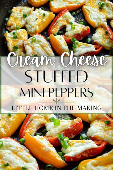 Recipe For Cream Cheese, Mini Peppers Recipes, Cream Cheese Stuffed Peppers, Low Carb Appetizer, Appetizer Buffet, Mini Peppers, Superbowl Sunday, Pepper Recipe, Mini Sweet Peppers