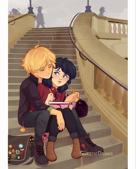 @sweetiedraws on Instagram: “Adrienette because reasons...👀💦 #miraculousladybug #marinettedupaincheng #adrienagreste #tikki #plagg” Miraculous Ladybug Kiss, Tikki Y Plagg, Marinette Et Adrien, Ladybug Und Cat Noir, Adrian And Marinette, Miraculous Fanart, Ladybug Art, Miraculous Wallpaper, Miraculous Ladybug Oc