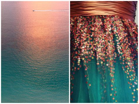 Color Combo : Teal and Copper / Bronze. Dress. Ombre water. Teal And Copper, Mood Board Fashion Inspiration, Ring Aesthetic, Bronze Dress, Ombre Wall, Black Ombre, House Paint, Mood Board Fashion, Fabric Pattern