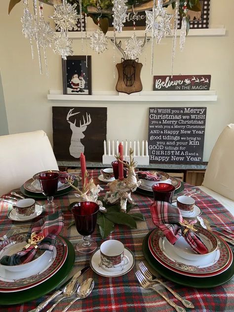 A Hunt Breakfast Christmas Tablescape – Thrifting Wonderla Breakfast Christmas, 16 Candles, White Candle Holders, Peacock Theme, Red Cottage, Christmas Tablescape, December Birthday, Beautiful Table Settings, Christmas Breakfast