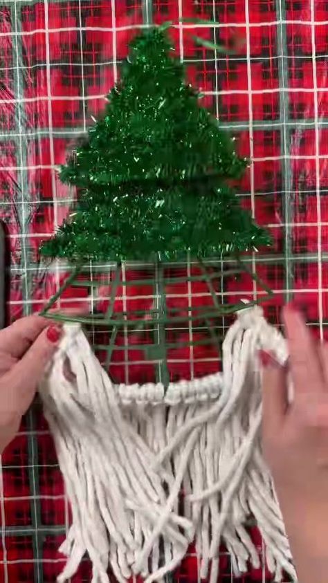 Dollar Tree Light Up Gnome, Gnome And Backyard, Gnome Christmas Tree Ideas, Dollar Tree Gnome Diy, Tinsel Christmas Tree, Plastic Christmas Tree, Wreath Project, Crafts Room, Dollar Tree Christmas