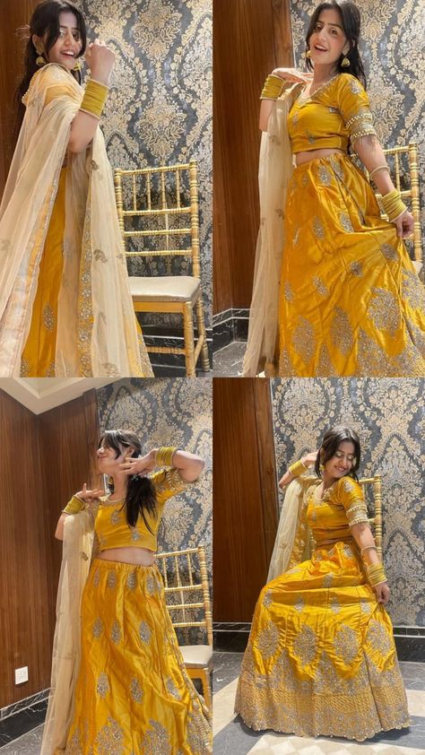 Wearing yellow lehenga and posing ✨ Traditional Wear Poses, Photo Poses In Lehenga, Lehenga Aesthetic, Diwali Photography, Yellow Lehenga, Stylish Photo, Pretty Jewelry Necklaces, Photography Posing Guide, Stylish Photo Pose