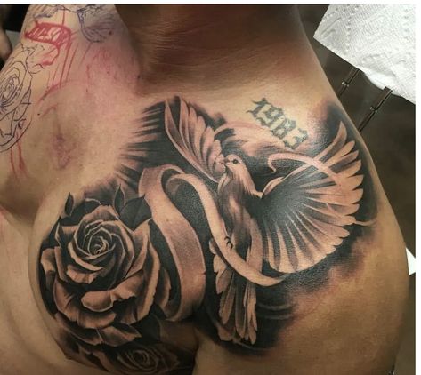 Dove And Rose Tattoo, Chest Tattoo Men Ideas, Tattoo Men Ideas, Dove Tattoo Design, Dove Tattoos, Dove Tattoo, Men Tattoos Arm Sleeve, Mens Shoulder Tattoo, Forearm Sleeve Tattoos