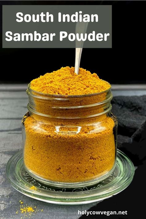 A sambar powder or sambhar podi is an Indian spice mix made by roasting and then blending together spices and legumes. It adds the most amazing flavor and texture to south Indian style dals called sambar or kuzhambu, but you can also use it in stir-fried vegetable curries and other dals. Sambar Powder Recipe, Vegetable Curries, Sambhar Recipe, Indian Spice Mix, Podi Recipe, Andhra Recipes, South Indian Breakfast Recipes, Masala Powder Recipe, Spice Mix Recipes