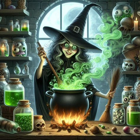 Mysterious creature om your way.... Green Potion, Halloween Witches Brew, Bubbling Cauldron, Time Lessons, Witch Makeup, Glowing Eyes, Witch's Brew, A Black Cat, Wild Hair