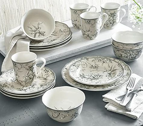 PRICES MAY VARY. Coffee Mug, Plates and Bowls Set: The 16-piece dinnerware assortment includes 4 dinner plates (10.6 inches), 4 salad plates (8.6 inches), 4 cereal bowls (5.7 inches), and 4 mugs (13.5 oz) White Dinnerware Set: Made of fine porcelain with hand-applied decal, this service for 4 features a romantic spring scene of birds singing among flowering branches in an intricate woodland tableau Everyday Dining with Style: This chip resistant dinnerware is dishwasher and microwave safe, makin Yellow Dinnerware, White Dinnerware Set, Spring Scene, Plates And Bowls Set, White Dinnerware, Stoneware Dinnerware, Porcelain Dinnerware, Square Plates, China Sets