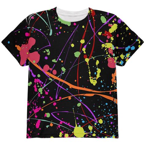 Splatter Paint Canvas, Paint Splatter Shirt, Painted Canvas Bags, Paint Splats, Bubble Painting, Wrestling Shirts, Homecoming Ideas, Paint Black, Neon Painting