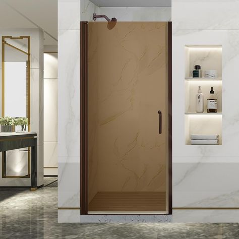 GroGro Pivot Swing Shower Door,32-33.5" W x 72" H Semi Frameless Shower Door,1/4 in Thick Clear Tempered Glass,Brushed Nickel Finish Shower Door, Glass Shower Doors Can Be Reversible Installation - Amazon.com Bronze Glass Shower Door, Bathroom Door Design, Bifold Shower Door, Semi Frameless Shower Doors, Stall Door, Bronze Fixtures, Frameless Shower Door, Sleek Bathroom, Acrylic Ideas