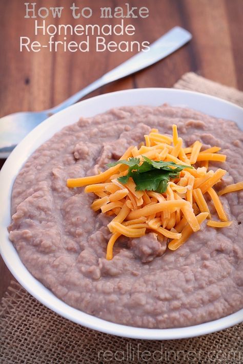 How to Make Homemade Re-fried Beans a delicious from scratch recipe that tastes like you have a little Mexican Grandma in your kitchen cooking away. ~ https://reallifedinner.com Homemade Refried Beans, Authentic Mexican Recipes, Fried Beans, Hispanic Food, Mexican Food Recipes Authentic, Refried Beans, Side Recipes, Bean Recipes, How To Make Homemade