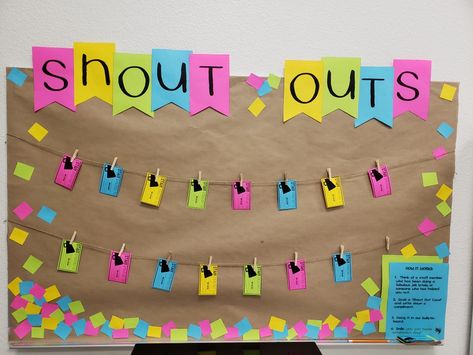 School staff morale booster! Staff Morale Booster Nurse, Staff Shoutout Board, Employee Shout Out Board, Morale Boosters At Work Nurses, Staff Appreciation Bulletin Board Ideas, Nurse Morale Boosters, Employee Morale Boosters Ideas, Staff Morale Booster Bulletin Boards, Morale Boosters At Work Teachers