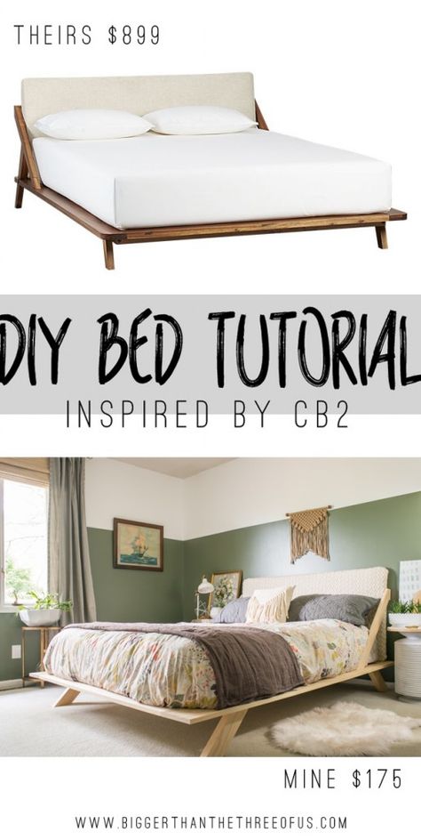 Make this Mid Century Modern Bed Inspired by one from CB2! Platform Bed Diy, Bedframe Diy, Diy Bed Frame Easy, Diy Mid Century Modern, Diy Mid Century, Diy Daybed, Mid Century Modern Bed, Diy Platform Bed, Bed Platform