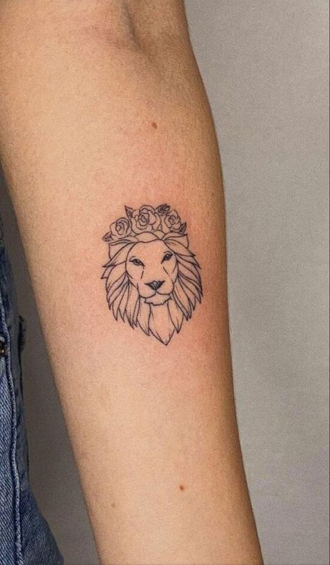 Tattoos For Women Lion, Lioness Tattoo For Women, Leo Tattoo For Women, Small Lion Tattoo For Women, Small Leo Tattoo, Simple Lion Tattoo, Bicep Tattoo Women, Lioness Tattoo Design, Female Lion Tattoo