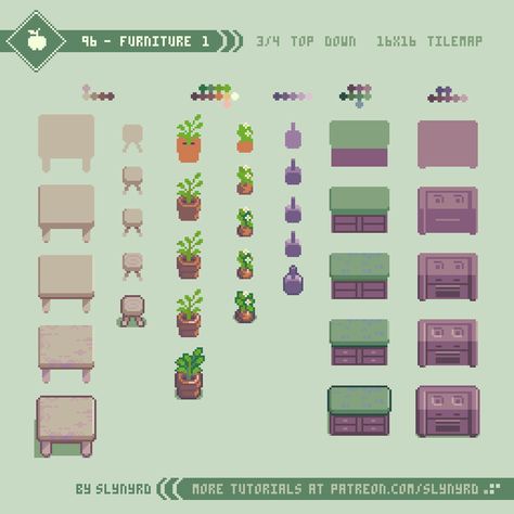 Pixel Art Furniture, Pixel Tutorial, How To Pixel Art, Top Down Game, Pixels Art, Pixel Art Tutorial, Pixel Drawing, Video Game Design, Pixel Art Characters