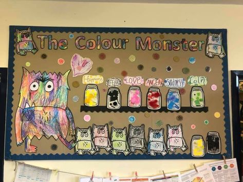 Eyfs Feelings Display, Colour Monster Display Board, Emotion Display Board Eyfs, Color Monster Bulletin Board, Colour Monster Display Eyfs, Colour Monster Jars, The Colour Monster Display, Colour Monster Display, Color Monster Book Activities