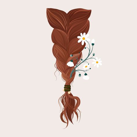 Aesthetic hair braids collage element, feminine floral illustration psd | free image by rawpixel.com / Sasi Braid Illustration, Braids Illustration, Short Dyed Hair, Hair Vector, White Carnation, Woman Sitting, Braid Hair, Floral Illustration, Of Aesthetic