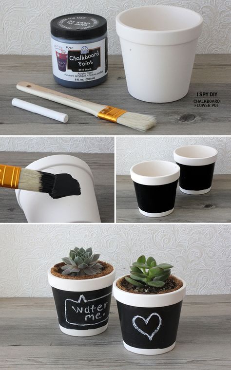 Quick DIY | Chalkboard Flower Pot - I SPY DIY Chalkboard Flowers, Kaktus Dan Sukulen, Mops Crafts, I Spy Diy, Diy Flores, Fleurs Diy, Diy Flower Pots, Diy Chalkboard, Quick Diy