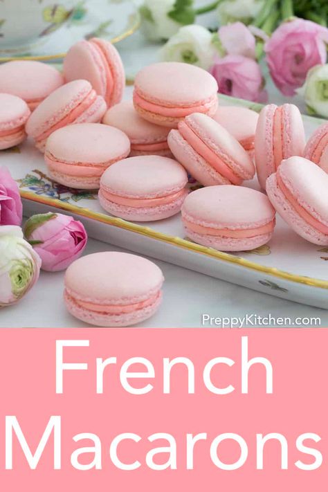 Easy French Macaron Recipe, Raffaello Dessert, French Macaron Recipe, French Macaroon Recipes, Kue Macaroon, French Macarons Recipe, Macaroon Cookies, Preppy Kitchen, French Macaron