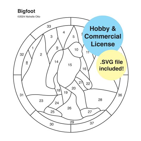 Stained glass pattern for making a stained glass suncatcher for personal or commercial use. Do not reproduce or sell pattern. INCLUDES .SVG FILE! Stained Glass Bigfoot, Free Stained Glass Patterns Printables Simple, Stained Glass Halloween Patterns, Free Stained Glass Patterns, Dollhouse Makeover, Fun Embroidery, Stained Glass Patterns Free, Stained Glass Pattern, Stained Glass Suncatchers