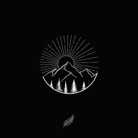 sunny mountain landscape in geometric and nature tattoo design set Mountain Sunrise Tattoo Simple, Sun Setting Tattoo, Mountain And Compass Tattoo, Mountain Tattoo Circle, Sunrise Tattoo Design, Sun Mountain Tattoo, Mountain Sun Tattoo, Sun And Mountain Tattoo, Mountain And Sun Tattoo