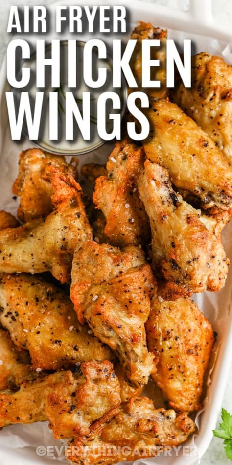 air fryer chicken wings on a serving plate with text Chicken Wings From Frozen, Wings From Frozen, Air Fryer Frozen Chicken Wings, Chicken Wingettes, Chicken Wing Seasoning, Recipe For Air Fryer, Air Fry Chicken Wings, Wings In The Oven, Crispy Recipes