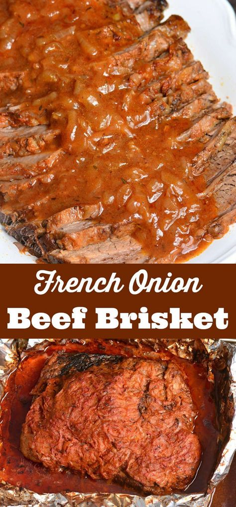 Brisket Sauce Recipe, French Onion Gravy, Jewish Brisket Recipes, Brisket In The Oven, Brisket Smoked, Brisket Meat, French Onion Beef, Beef Brisket Recipe, Brisket Oven