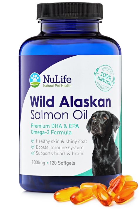 NuLife Natural Pet Health - Premium Wild Alaskan Salmon Oil For Dogs - Omega 3 Fish Oil Supplement For Healthy Skin and Shiny Coat - Prevents Itchy Skin, Skin Allergies and Shedding - 120 Soft Capsules >>> Click on the image for additional details. (This is an affiliate link and I receive a commission for the sales) Salmon Oil For Dogs, Dog Skin Allergies, Omega 3 Fish, Dog Vitamins, Coconut Oil For Dogs, Alaskan Salmon, Omega 3 Fish Oil, 3 Fish, Salmon Oil