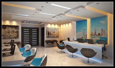 travel agency in Saudi arabia on Behance Tourism Company Interior Design, Agency Office Design, Contemporary Office Design, Agency Office, Corporate Interior Design, Small Office Design, Office Interior Design Modern, Corporate Office Design, Modern Office Design