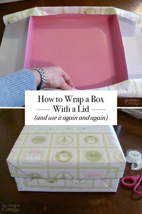 An easy 6-step picture tutorial for how to wrap a box with a lid to be able to use it again and again. Reuse, recycle, AND make your wrapping easier and go faster every year. Unique Food Gifts, Christmas Cookie Box, Indoor Christmas Lights, New Mom Gifts, Diy Stocking Stuffers, Diy Stockings, Delicious Christmas Cookies, Etsy Home, Gift Boxes With Lids