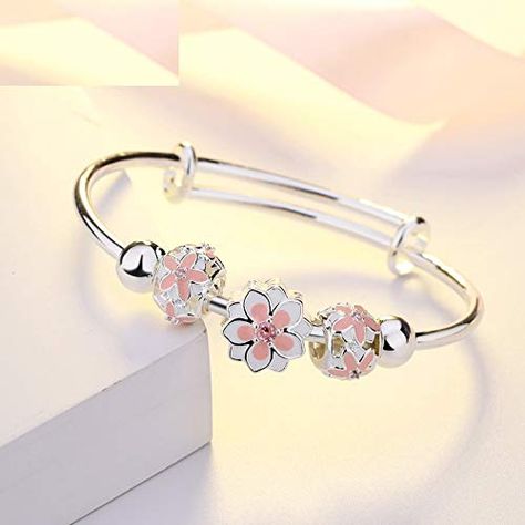 PRICES MAY VARY. Title: 925 Sterling Silver Bangle Pink White Enamel Cherry Blossom Flower Bracelet for Women Lucky Bead Bracelet. Product Type: Departments > Women > Jewelry > Bracelets > Bangle Snow Love, Silver Cuff Bangle, Bracelet Initial, The Bangles, Detailed Jewelry, Love Bracelet, Bangle Designs, Initial Bracelet, Sterling Silver Bangles