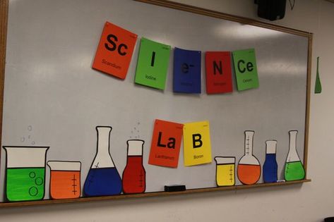 Chemistry Lab Decoration Ideas, Science Vbs, Science Bulletin Board, Science Lab Decorations, Mad Scientist Party, Scientist Party, Science Room, Science Classroom Decorations, Lab Black