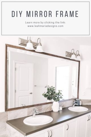 Bathroom With One Mirror, Framed Builder Grade Mirror, Frame A Builder Grade Bathroom Mirror, Framing Builder Grade Mirrors, Builder Mirror Makeover, Frame Builder Grade Mirror, How To Frame A Mirror, Diy Mirror Frame Bathroom, Frame A Mirror