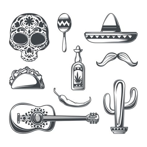 Taco Tattoos, Mexico Tattoo, Mexican Tattoo, Mexican Art Tattoos, Bottle Tattoo, Bottle Drawing, Western Tattoos, Shape Tattoo, Drawing Ideas Easy