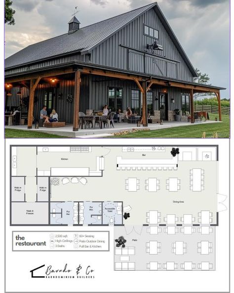 The Trading Post” Looking to upgrade your produce stand? Building a farm/feed store? This plan right here is your answer! Need to customize? We allow unlimited edits pre-production! #barndoandco #barndos #barndominium #barndosincanada #barndosincanada #barndominiumsofinstagram #barndominiumdesign #barndominiumguy #barndominiums #barndominiumliving #barndo #barndominiumlivingcanada #commercial #commercialbuilding #tradingpost #feedstore #farmer #farmerslife #farmerslife❤️ #farmerslifestyle Event Space Floor Plan, Wrap Around Patio, Open A Restaurant, Property Ideas, 10 Year Plan, Produce Stand, Feed Store, Barndominium Plans, Opening A Restaurant