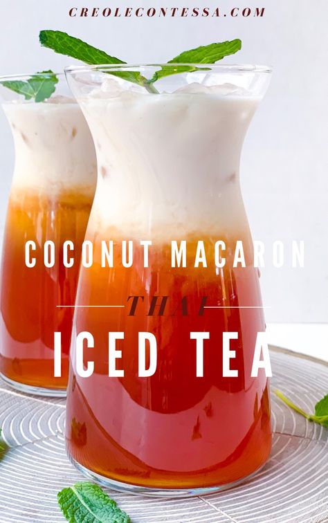 Coconut Macaron, Thai Iced Tea, Tea Drink Recipes, Drink Recipes Nonalcoholic, Iced Tea Recipes, Fancy Drinks, Healthy Drinks Recipes, Iced Drinks, Smoothie Drinks