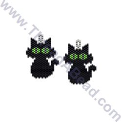 Black Cat Earring Bead Pattern By ThreadABead Beaded Black Cat Earrings, Beaded Halloween, Cat Earring, Lotus Flower Jewelry, Jewelry Making Books, Emerald Studs, Seed Bead Art, Rough Rose Quartz, Black Cat Earrings